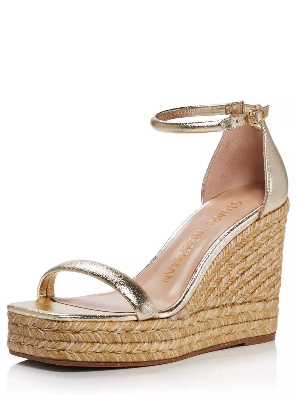 Women's Nudist Square Toe Espadrille Platform Wedge Gold Sandals